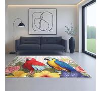 Genérico Alfombras para Sala de Estar Lavable a máquina alfombras para Dormitorio Antideslizantes Alfombra de Pelo Corto Rojo Amarillo Animales Flores Pintura al óleo 50_x_80_cm para hogar u Oficina