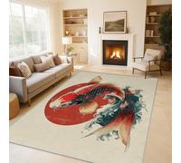 Genérico Alfombras Pez Koi para Sala de Estar y Quarto, Alfombras Ola Tradicional Japonesa Grandes de 100x150 cm, Lavables y Antideslizantes Tapete, Decoración del Hogar C&J43
