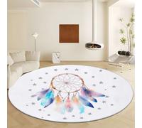 Genérico Alfombras Redonda Atrapasueños Estrellas Patrón, Moqueta Pelo Corto Suave Grande Diámetro de 60 cm Antideslizante Alfombra Blanco - Moqueta de Imitación de Cachemira para Dormitorio Interior