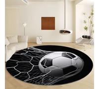 Genérico Alfombras Redonda Lavable, Negro Alfombra Dormitorio Pelo Corto Suave - Tema Fútbol Red GOL Moqueta de Grande Antideslizante Diámetro de 80 cm Imitación Cachemira para Interiores