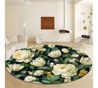 Genérico Alfombras Redonda Plantas Rosas Tulipanes, Moqueta Pelo Corto Suave Grande Diámetro de 120 cm Antideslizante Alfombra Verde - Moqueta de Imitación de Cachemira para Dormitorio Interior