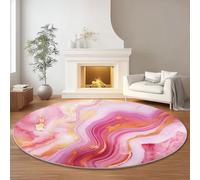 Genérico Alfombras Redonda Sala de Estar Antideslizante Estilo Abstracto Lujo Textura De Mármol Tema, Rosa Suave Franela Alfombras de Área para Dormitorio, Pelo Corto Lavable Alfombra Redonda 100 cm