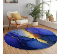 Genérico Alfombras Redonda Salon 210 cm, Resumen Mármol Vista Aérea Lavable Alfombra de área, Alfombra Redonda de Salón Modernas Pelo Corto para Interior y decoración del hogar Azul