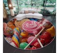 Genérico Alfombras Redondas 90 cm - Comida Dulces Piruletas Alfombras para Sala De Estar, Vistoso Alfombra Circular Antideslizante y Lavable para Interiores Habitación Infantil Dormitorio