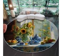 Genérico Alfombras Redondas 90 cm - Elegante Pintura Al Óleo Flores Fruta Alfombras para Sala De Estar, Azul Alfombra Circular Antideslizante y Lavable para Interiores Habitación Infantil Dormitorio