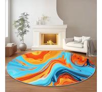 Genérico Alfombras Redondas Abstracto Arte Líquido Jaspeado Imprimir Antideslizante Alfombra Redonda 100 cm para Sala de Estar Dormitorio Estudiar Entrada, Pelo Corto Lavable Alfombras Naranja Azul