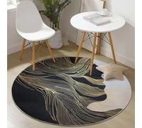 Genérico Alfombras Redondas Abstracto Elegante Arte Lineal Imprimir Antideslizante Alfombra Redonda 180 cm para Sala de Estar Dormitorio Estudiar Entrada, Pelo Corto Lavable Alfombras Dorado Negro