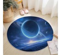 Genérico Alfombras Redondas Antideslizante 150 cm, Franela Suave Pelo Corto Alfombra Redonda Fantasía Galaxia Espacio Planetas Imprimir para Dormitorio Sala de Estar Decoración del Hogar, Azul