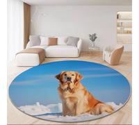 Genérico Alfombras Redondas Antideslizante 180 cm, Franela Suave Pelo Corto Alfombra Redonda Animales Perro Cielo Azul Imprimir para Dormitorio Sala de Estar Decoración del Hogar, Marrón