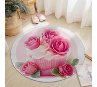 Genérico Alfombras Redondas Antideslizante 90 cm, Franela Suave Pelo Corto Alfombra Redonda Elegante Pastel Floral Rosas Imprimir para Dormitorio Sala de Estar Decoración del Hogar, Rosa
