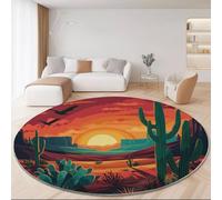 Genérico Alfombras Redondas Atardecer En El Desierto Plantas Montañas Imprimir Antideslizante Alfombra Redonda 90 cm para Sala de Estar Dormitorio Estudiar Entrada, Pelo Corto Lavable Alfombras Rojo