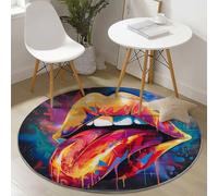 Genérico Alfombras Redondas con Arte Urbano Moderno Grafiti Labios Grandes, Vistoso Lavable Antideslizante Alfombra Redonda de 150 cm, Alfombras Pelo Corto Franela para Cocina Habitacion Oficina