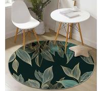 Genérico Alfombras Redondas Elegante Hojas Arte Lineal Imprimir Antideslizante Alfombra Redonda 150 cm para Sala de Estar Dormitorio Estudiar Entrada, Pelo Corto Lavable Alfombras Verde Oscuro