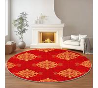 Genérico Alfombras Redondas Estilo Oriental Tradicional Nudo Chino Imprimir Antideslizante Alfombra Redonda 160 cm para Sala de Estar Dormitorio Estudiar Entrada, Pelo Corto Lavable Alfombras Rojo
