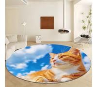 Genérico Alfombras Redondas Lavable Azul, Cielo BLU Nuvole Bianche Animale Gatto Alfombra Antideslizante Pelo Corto Suave para Dormitorio Comedor Sala de Estar Oficina Diámetro de 60 cm