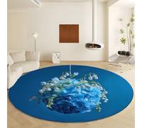 Genérico Alfombras Redondas Lavable Azul, Surrealismo Plantas Hortensias Alfombra Antideslizante Pelo Corto Suave para Dormitorio Comedor Sala de Estar Oficina Diámetro de 100 cm