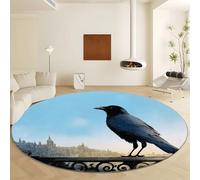 Genérico Alfombras Redondas Lavable Blanco, Arquitectura Urbana Animal Cuervo - Alfombra Antideslizante Pelo Corto Suave para Dormitorio Comedor Sala de Estar Oficina Diámetro de 60 cm