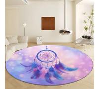 Genérico Alfombras Redondas Lavable Morado, Atrapasueños Plumas Animales - Alfombra Antideslizante Pelo Corto Suave para Dormitorio Comedor Sala de Estar Oficina Diámetro de 60 cm