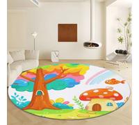 Genérico Alfombras Redondas Lavable Verde, Cartoon Acuarela Árbol Casa Setas - Alfombra Antideslizante Grande Pelo Corto Suave para Dormitorio Comedor Sala de Estar Oficina Diámetro de 120 cm