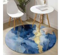 Genérico Alfombras Redondas Moderno Elegante Arte En Acuarela Imprimir Antideslizante Alfombra Redonda 150 cm para Sala de Estar Dormitorio Estudiar Entrada, Pelo Corto Lavable Alfombras Azul