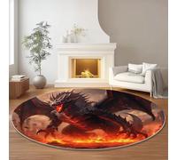 Genérico Alfombras Redondas Surrealismo Fantasía Dragón Imprimir Antideslizante Alfombra Redonda 100 cm para Sala de Estar Dormitorio Estudiar Entrada, Pelo Corto Lavable Alfombras Rojo Oscuro