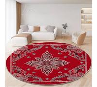 Genérico Alfombras Redondas Tradicional Cachemira Imprimir Antideslizante Alfombra Redonda 90 cm para Sala de Estar Dormitorio Estudiar Entrada, Pelo Corto Lavable Alfombras Rojo