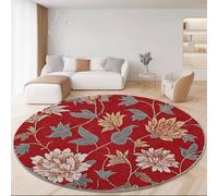 Genérico Alfombras Redondas Vintage Floral Vides Imprimir Antideslizante Alfombra Redonda 60 cm para Sala de Estar Dormitorio Estudiar Entrada, Pelo Corto Lavable Alfombras Rojo