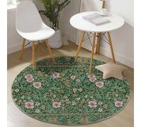 Genérico Alfombras Redondas William Morris Vintage Floral Imprimir Antideslizante Alfombra Redonda 100 cm para Sala de Estar Dormitorio Estudiar Entrada, Pelo Corto Lavable Alfombras Verde