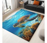 Genérico Alfombras Salón Lavable 120 x 170 cm, Azul Alfombra Dormitorio Pelo Corto Suave Arrecife Coral Tortuga Moqueta de Grande Antideslizante, Imitación Cachemira para Interiores Comedor