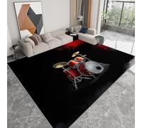 Genérico Alfombras Salón Lavable 140x200 cm Instrumentos Musicales Batería Notas, Negro Alfombra Dormitorio Pelo Corto Suave Mats de Puerta de Habitación Antideslizante para Salón Dormitorio Comedor