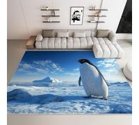 Genérico Alfombras Salón Lavable 140x200 cm Pingüinos Cubitos De Hielo Cielo Azul, Azul Alfombra Dormitorio Pelo Corto Suave Mats de Puerta de Habitación Antideslizante para Salón Dormitorio Comedor