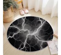 Genérico Alfombras Salón Redonda 100 cm, Pelo Corto Alfombra Habitación Dormitorio Lavables Alfombra Antideslizante Marmo Liquido Minimalista In Stile Fulmine Cocina, decoración del hogar Nero