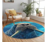 Genérico Alfombras Salón Redonda 160 cm, Pelo Corto Alfombra Habitación Dormitorio Lavables Alfombra Antideslizante Patrón de Animal acuático morsa Cocina, decoración del hogar Azul Claro