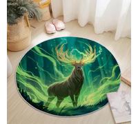 Genérico Alfombras Salón Redonda 180 cm, Pelo Corto Alfombra Habitación Dormitorio Lavables Alfombra Antideslizante Ciervo mágico Misterioso Cocina, decoración del hogar Verde