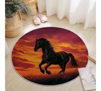 Genérico Alfombras Salón Redonda 180 cm, Pelo Corto Alfombra Habitación Dormitorio Lavables Alfombra Antideslizante Pintura de Caballo Animal al Atardecer Cocina, decoración del hogar Rojo