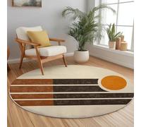 Genérico Alfombras Salón Redonda 180 cm, Pelo Corto Alfombra Habitación Dormitorio Lavables Alfombra Antideslizante Patrón de póster de línea Vintage Cocina, decoración del hogar Color Tierra