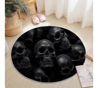 Genérico Alfombras Salón Redonda 60 cm, Pelo Corto Alfombra Habitación Dormitorio Lavables Alfombra Antideslizante Arte de Calavera Oscura Cocina, decoración del hogar Negro