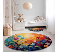 Genérico Alfombras Salón Redonda 60 cm, Pelo Corto Alfombra Habitación Dormitorio Lavables Alfombra Antideslizante Abstracto Pintura Al Óleo Elementos Florales Cocina, decoración del hogar Rojo