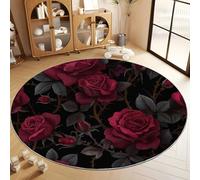 Genérico Alfombras Salon Redonda Planta Rosa Espinas 160 cm Alfombra Redonda Suave Antideslizante Lavable, Negro Modernas de Interior Alfombra - para salón Dormitorio Comedor