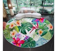 Genérico Alfombras Salon Redondas Blanco, Impresión Estilo Tropical Flores Orquídeas Hojas De Palma Alfombras -Antideslizante Suave para Dormitorio Comedor Sala de Estar Diámetro 60 cm