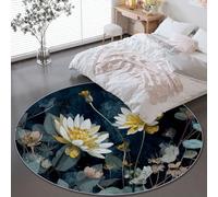 Genérico Alfombras Salon Redondas Negro, Impresión Arte Loto E Inspiración De La Naturaleza Alfombras -Antideslizante Suave para Dormitorio Comedor Sala de Estar Diámetro 100 cm