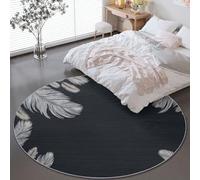 Genérico Alfombras Salon Redondas Negro, Impresión Minimalismo Plumas Textura Alfombras -Antideslizante Suave para Dormitorio Comedor Sala de Estar Diámetro 120 cm