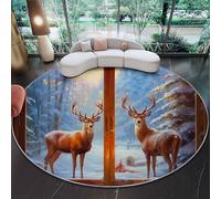 Genérico Alfombras Salon Redondas Vistoso, Impresión Estilo Rústico Árbol De Navidad Animales Ciervos Alfombras -Antideslizante Suave para Dormitorio Comedor Sala de Estar Diámetro 150 cm