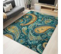 Genérico Alfombras Suaves y esponjosas de 120 x 170 cm para Sala de Estar y Dormitorio - Alfombra con Estampado Paisley Bohemio Estilo exótico Antideslizante Lavable a máquina Alfombra interiorVerde