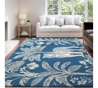 Genérico Alfombras ultrasuaves para Sala de Estar, 80 x 120 cm Minimalista Estilo Persa Planta Tigre Lavable a máquina, Azul Blanco Alfombra Antideslizante de Pelo bajo para habitación de los