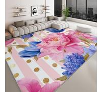 Genérico Alfombras Victoriano Lavables para Sala de Estar 160 x 230 cm, Suave Pelo Corto Alfombra Plantas Flores Rayas Rosas para Salón Cocina Entrada Comedor Dormitorio