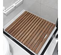 Genérico Alfombrilla de Ducha de Teca Maciza, Alfombrilla Cuadrada con Base Antideslizante y Orificio de Drenaje Central, Tabla elevada y cómoda para Entrada, Sauna, SPA, Patio, Piscina y u