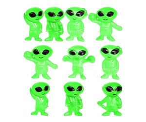 Genérico Alïen Mini Figures - Glow In The Dark 10 Pack | Small PVC Collectible Figurines Cute Flexible Desk Decor Toys for Kids Shelf Room Decoration Party Gift Use Space Theme