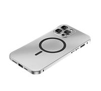 Genérico Alloy Aluminum Metal Magnetic Privacy Ultra Thin Phone for iPhone Case Compatible with Magsafe; CD Metal Ring Charging; Drop Protection Shockproof, 9H Glass (Silver,for iPhone 16)