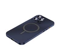 Genérico Alloy Aluminum Metal Magnetic Privacy Ultra Thin Phone for iPhone Case Compatible with Magsafe; CD Metal Ring Charging; Drop Protection Shockproof, 9H Glass (Drak Blue,for iPhone 15)
